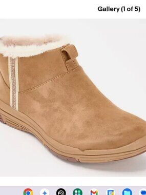 Ryka Water-Repellent Side-Zip Ankle Boots Faux Fur-Amber-Walnut-10M-NEW-A666431